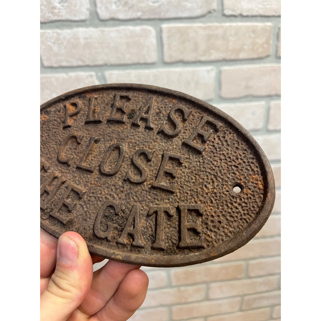 Antique Victorian Cast Iron PLEASE CLOSE THE GATE Sign Farm Estate Plaque