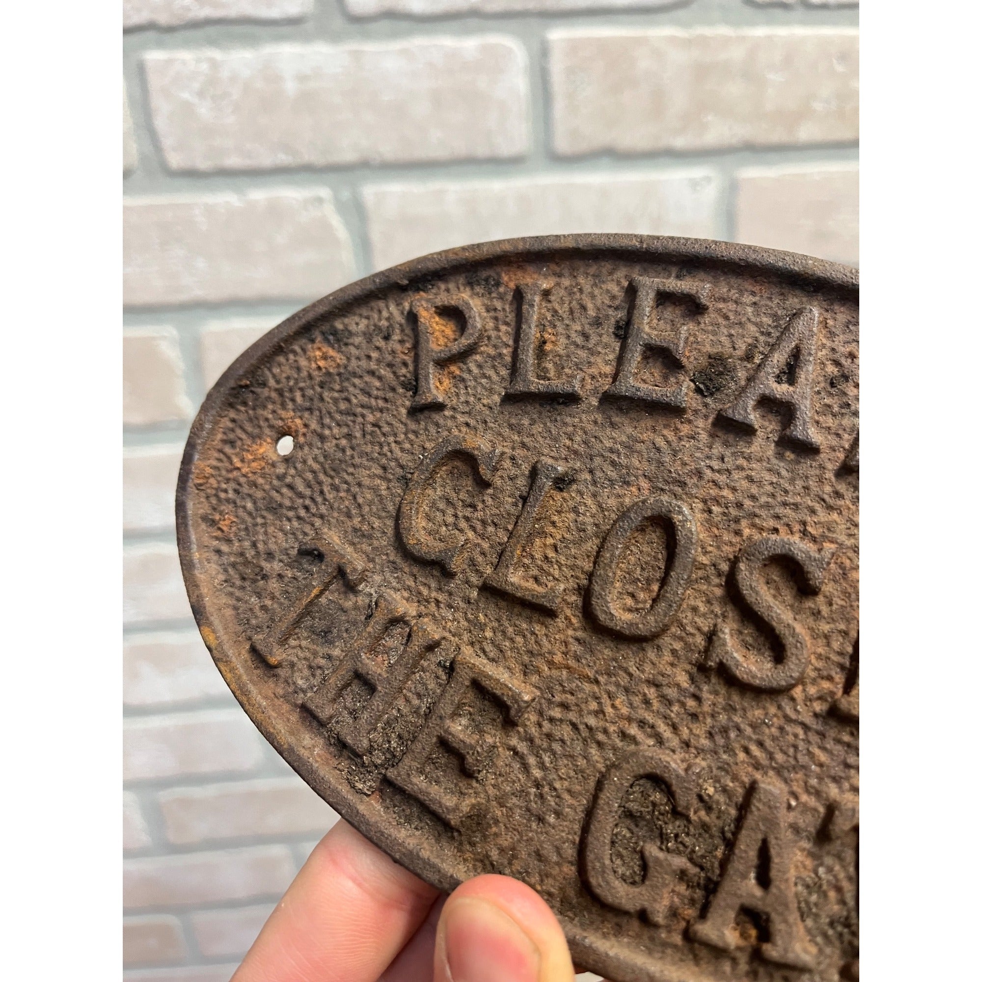Antique Victorian Cast Iron PLEASE CLOSE THE GATE Sign Farm Estate Plaque
