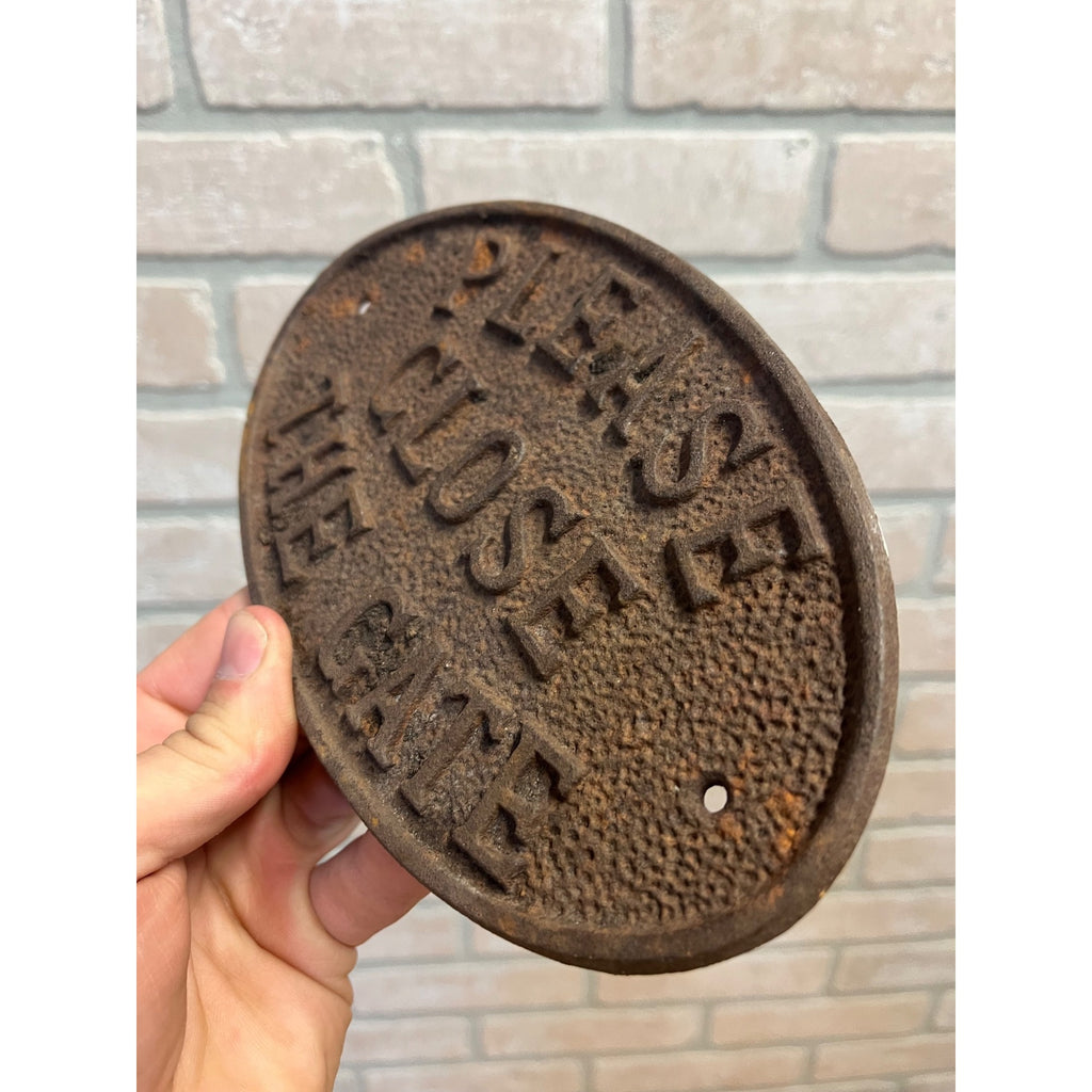 Antique Victorian Cast Iron PLEASE CLOSE THE GATE Sign Farm Estate Plaque