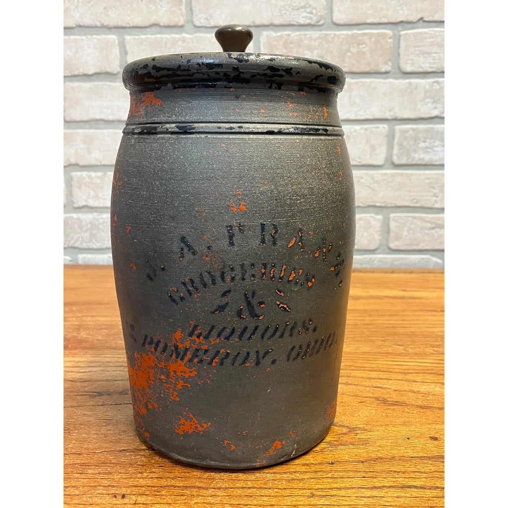 Early Antique Advertising Stoneware J. A. Franz Pomeroy Ohio Stenciled Crock Jar