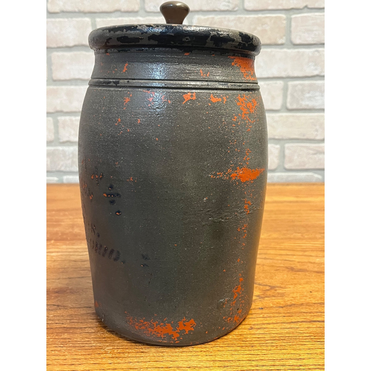 Early Antique Advertising Stoneware J. A. Franz Pomeroy Ohio Stenciled Crock Jar