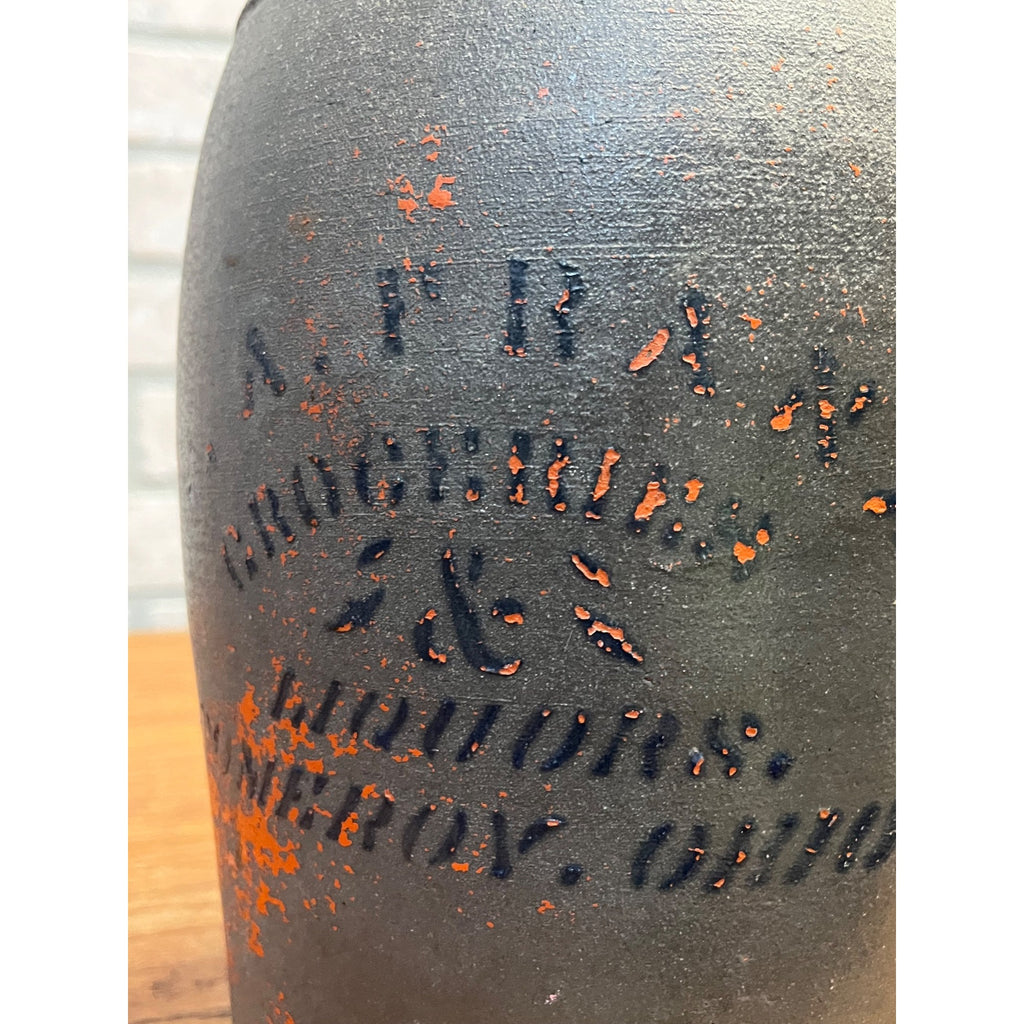 Early Antique Advertising Stoneware J. A. Franz Pomeroy Ohio Stenciled Crock Jar