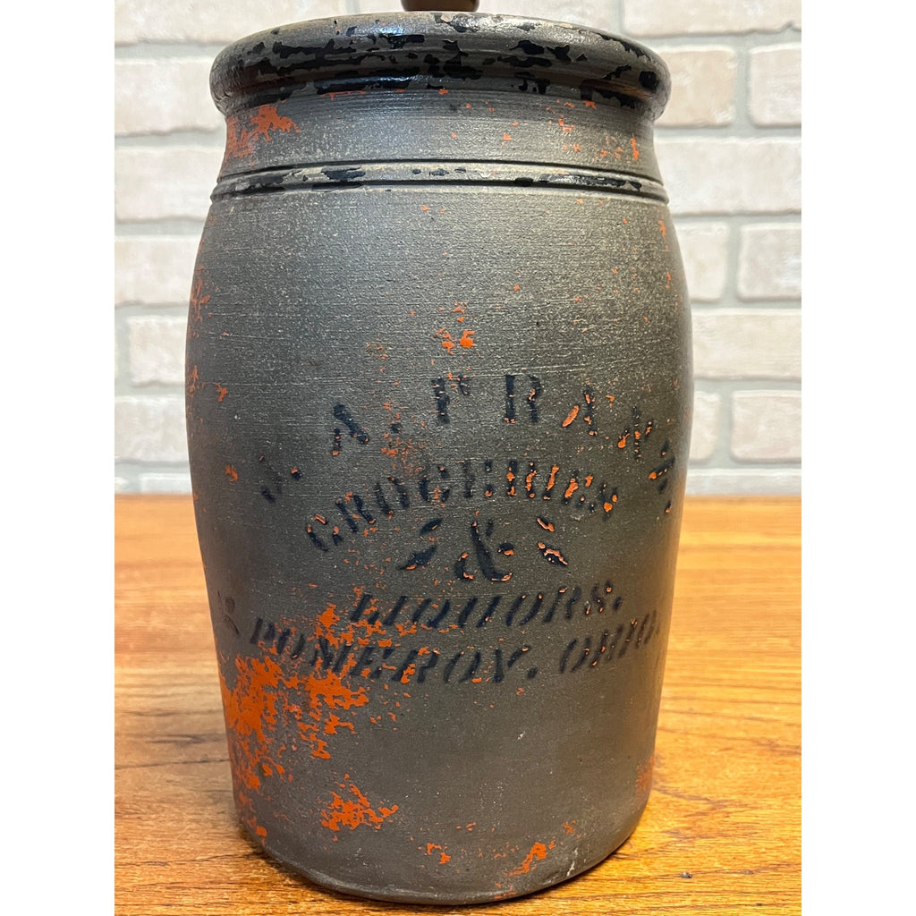 Early Antique Advertising Stoneware J. A. Franz Pomeroy Ohio Stenciled Crock Jar