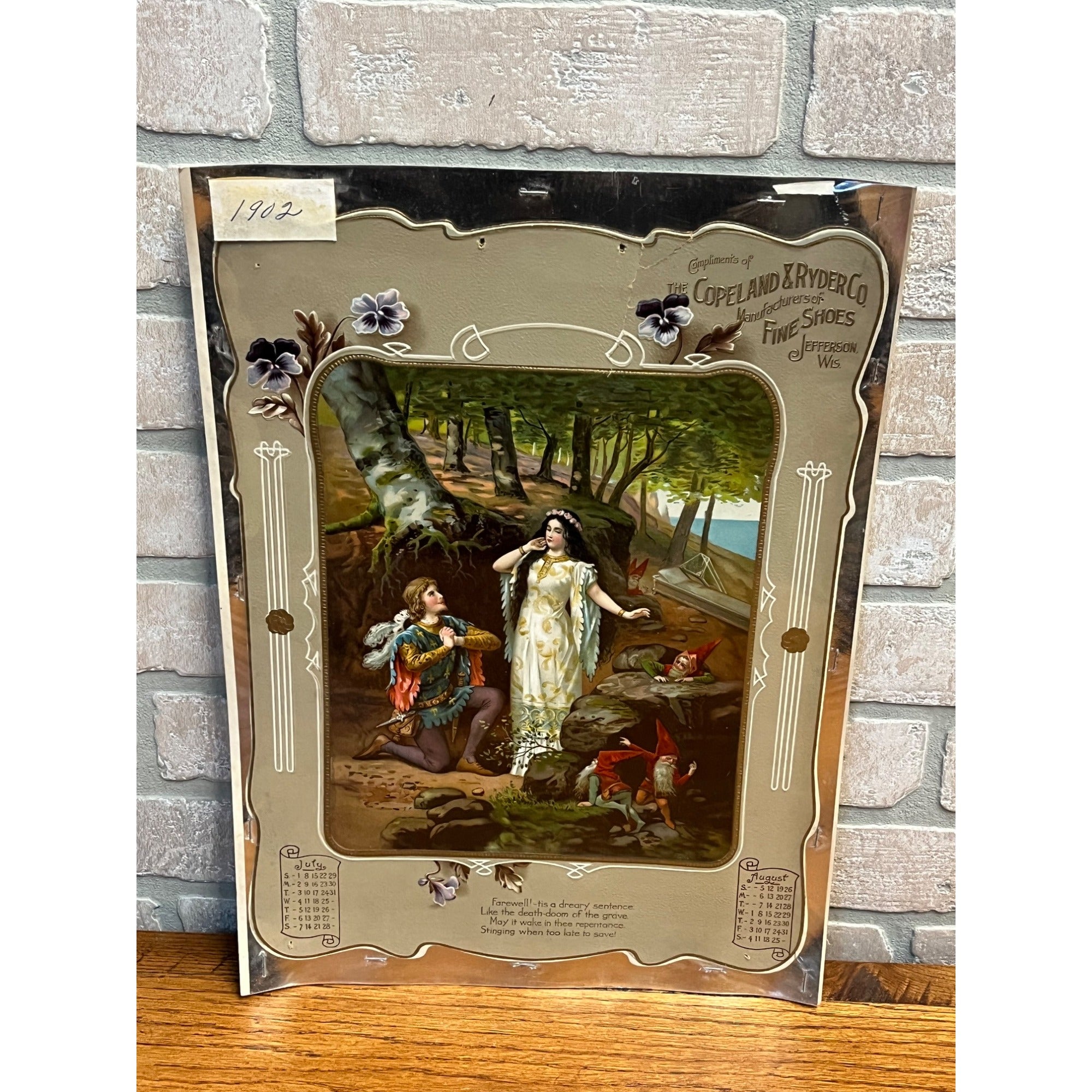 Antique Victorian 1902 Copeland & Ryder Shoes Jefferson Wis Advertising Sign