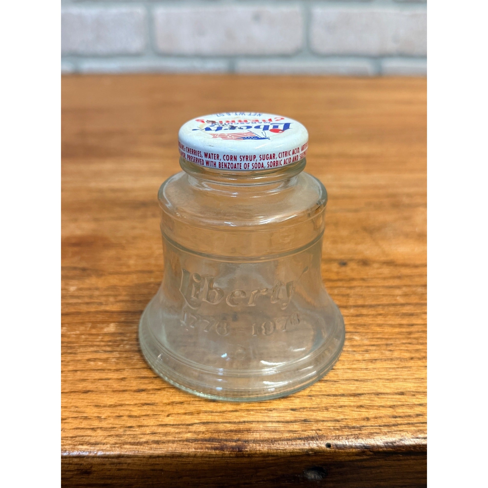1976 Liberty Bell Maraschino Cherries & Spanish Olives Glass Jars Bicentennial