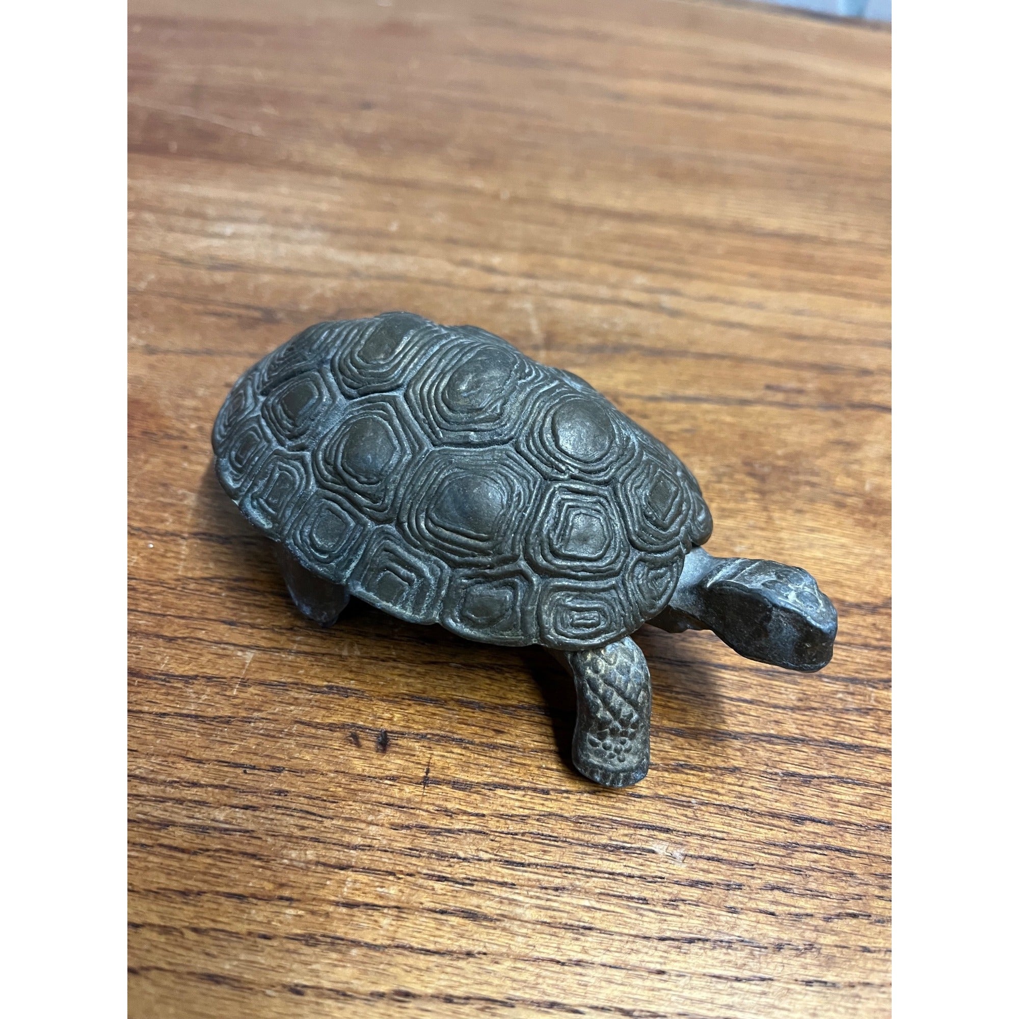 Antique Cast Iron Turtle Cigarette Trinket Box Holder & Lid - Hinged 5" Long