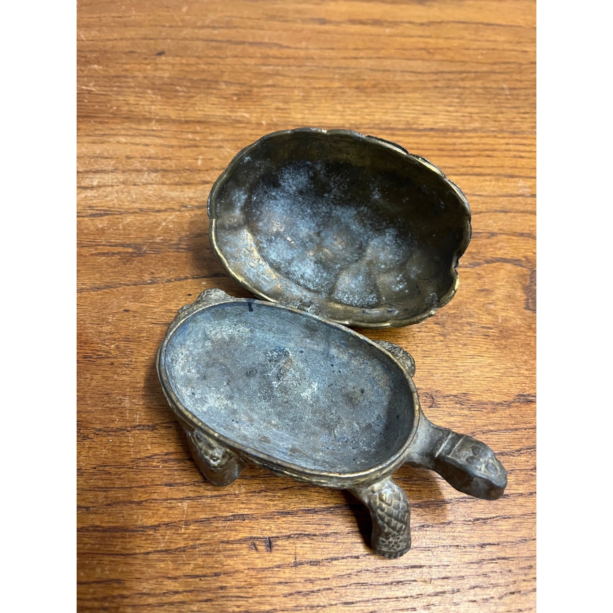 Antique Cast Iron Turtle Cigarette Trinket Box Holder & Lid - Hinged 5" Long