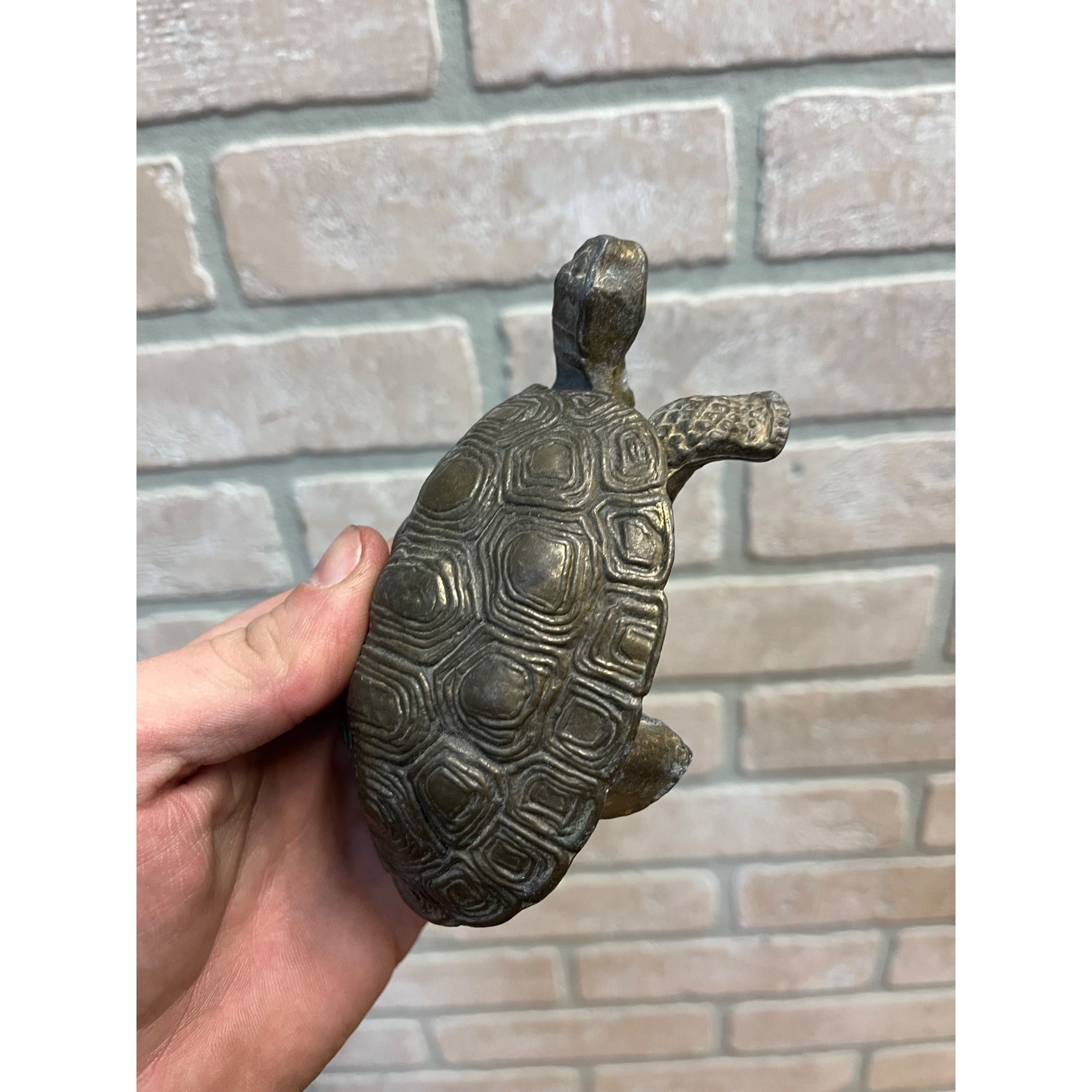 Antique Cast Iron Turtle Cigarette Trinket Box Holder & Lid - Hinged 5" Long