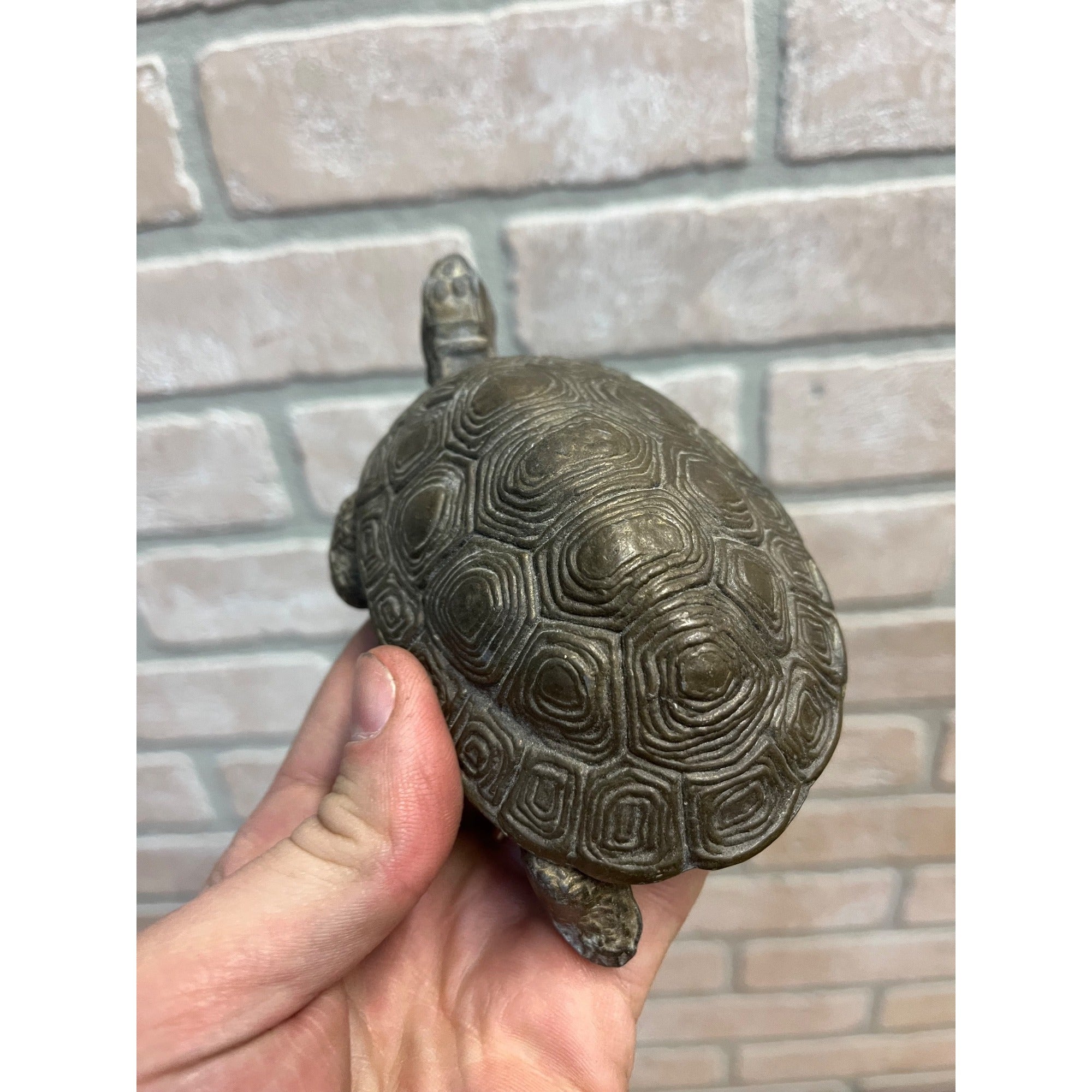 Antique Cast Iron Turtle Cigarette Trinket Box Holder & Lid - Hinged 5" Long