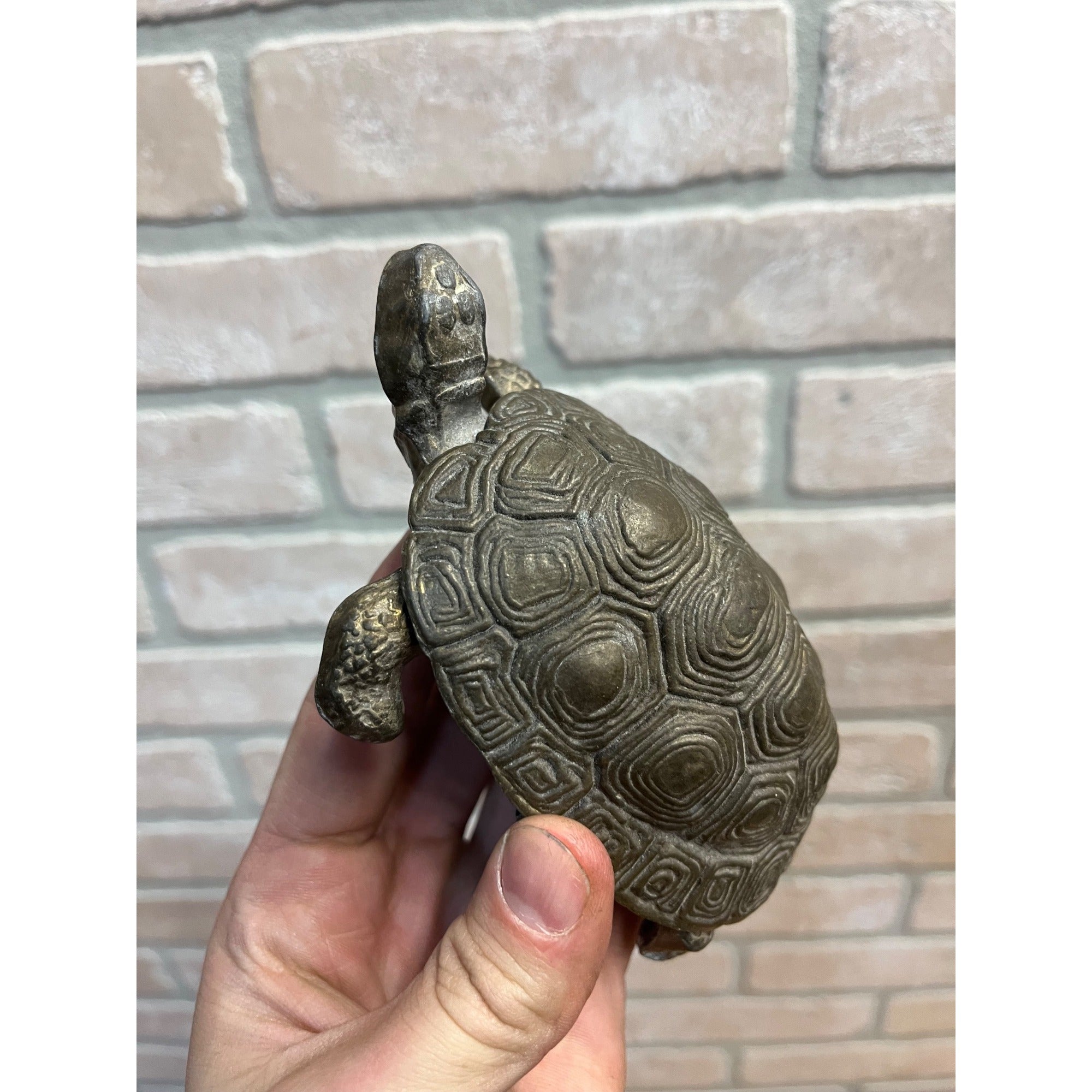 Antique Cast Iron Turtle Cigarette Trinket Box Holder & Lid - Hinged 5" Long