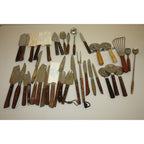 Huge Lot Vintage MCM Stainless Steel Barware and Serving Utensils Wood Handles