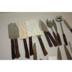 Huge Lot Vintage MCM Stainless Steel Barware and Serving Utensils Wood Handles