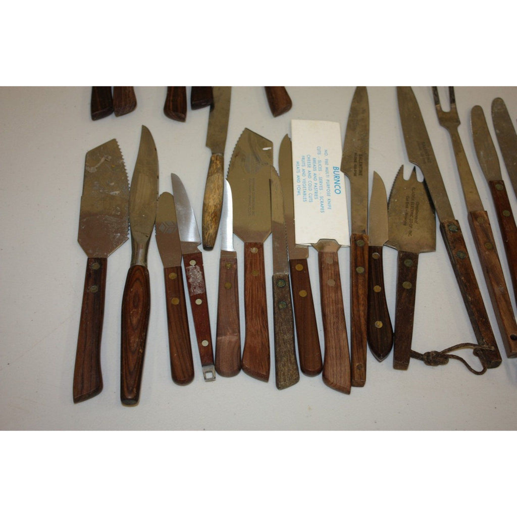 Huge Lot Vintage MCM Stainless Steel Barware and Serving Utensils Wood Handles