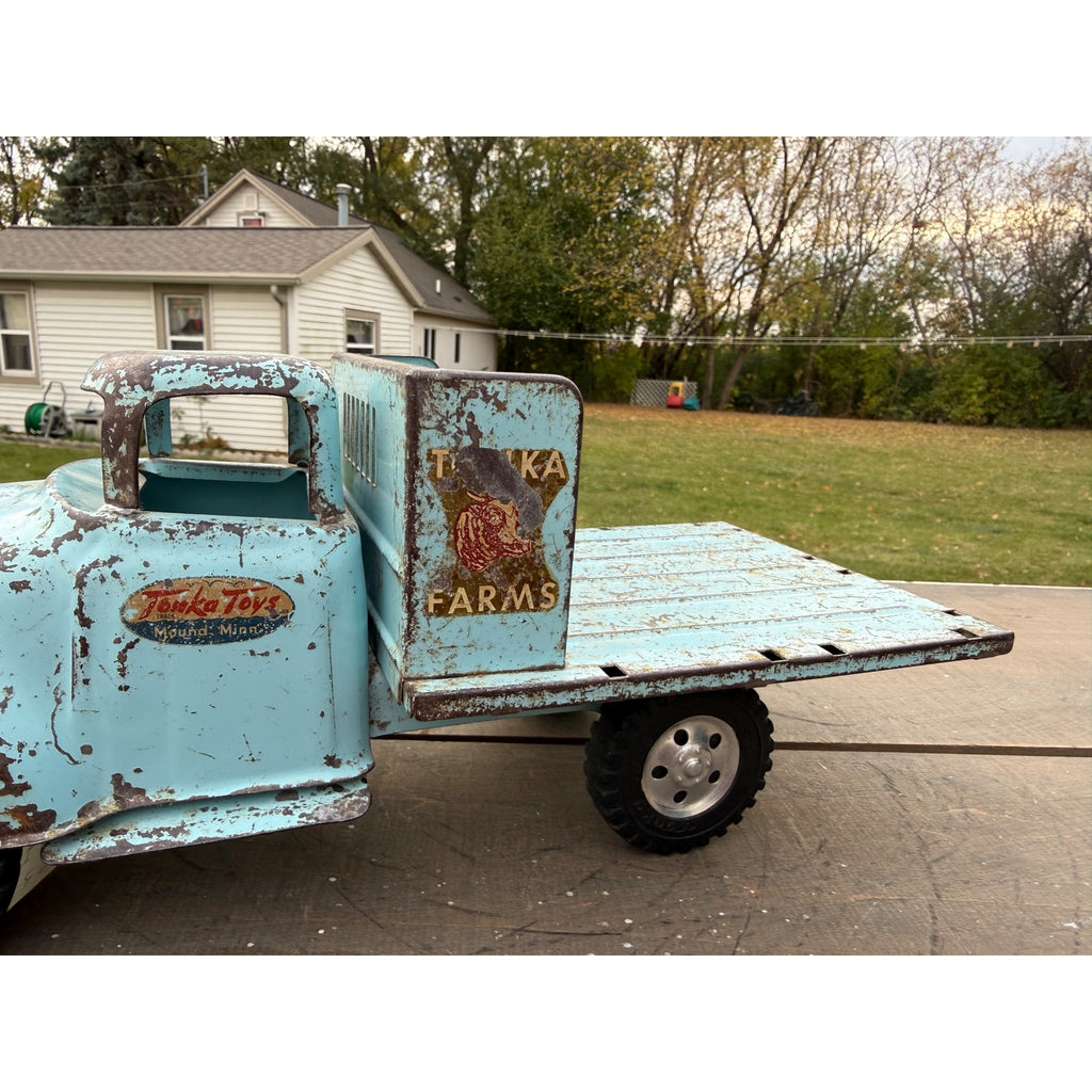 Vintage Tonka Farms Blue Stake Bed Truck Pressed Steel Toy