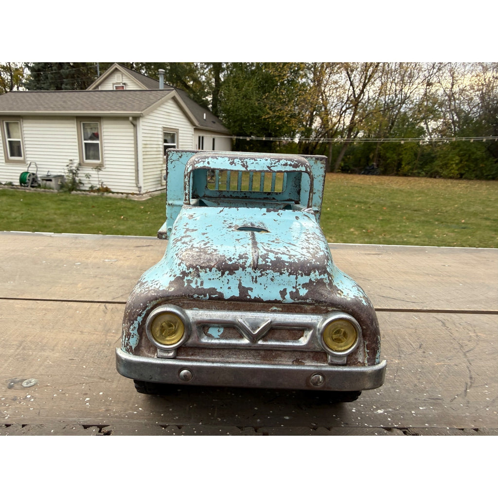 Vintage Tonka Farms Blue Stake Bed Truck Pressed Steel Toy