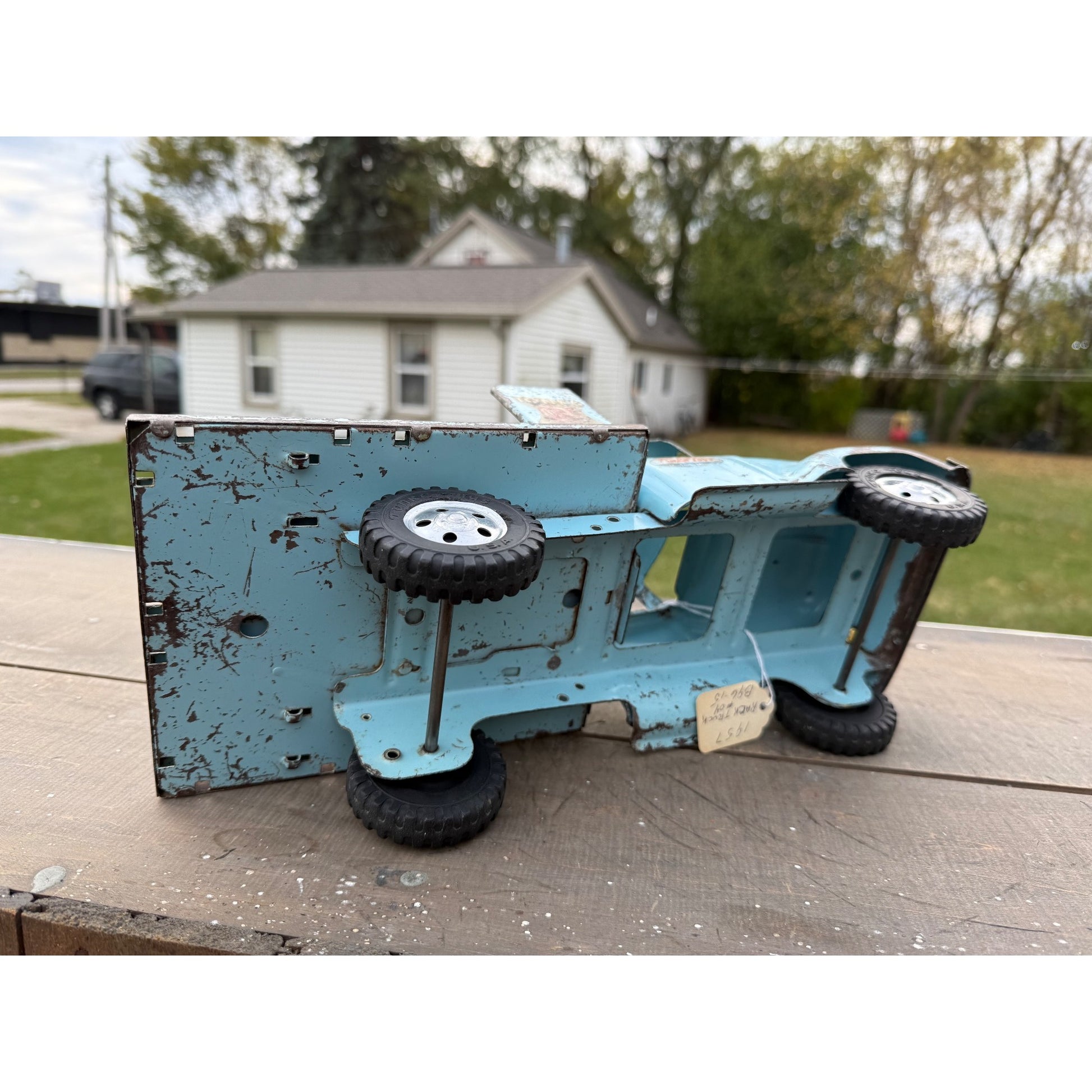 Vintage Tonka Farms Blue Stake Bed Truck Pressed Steel Toy