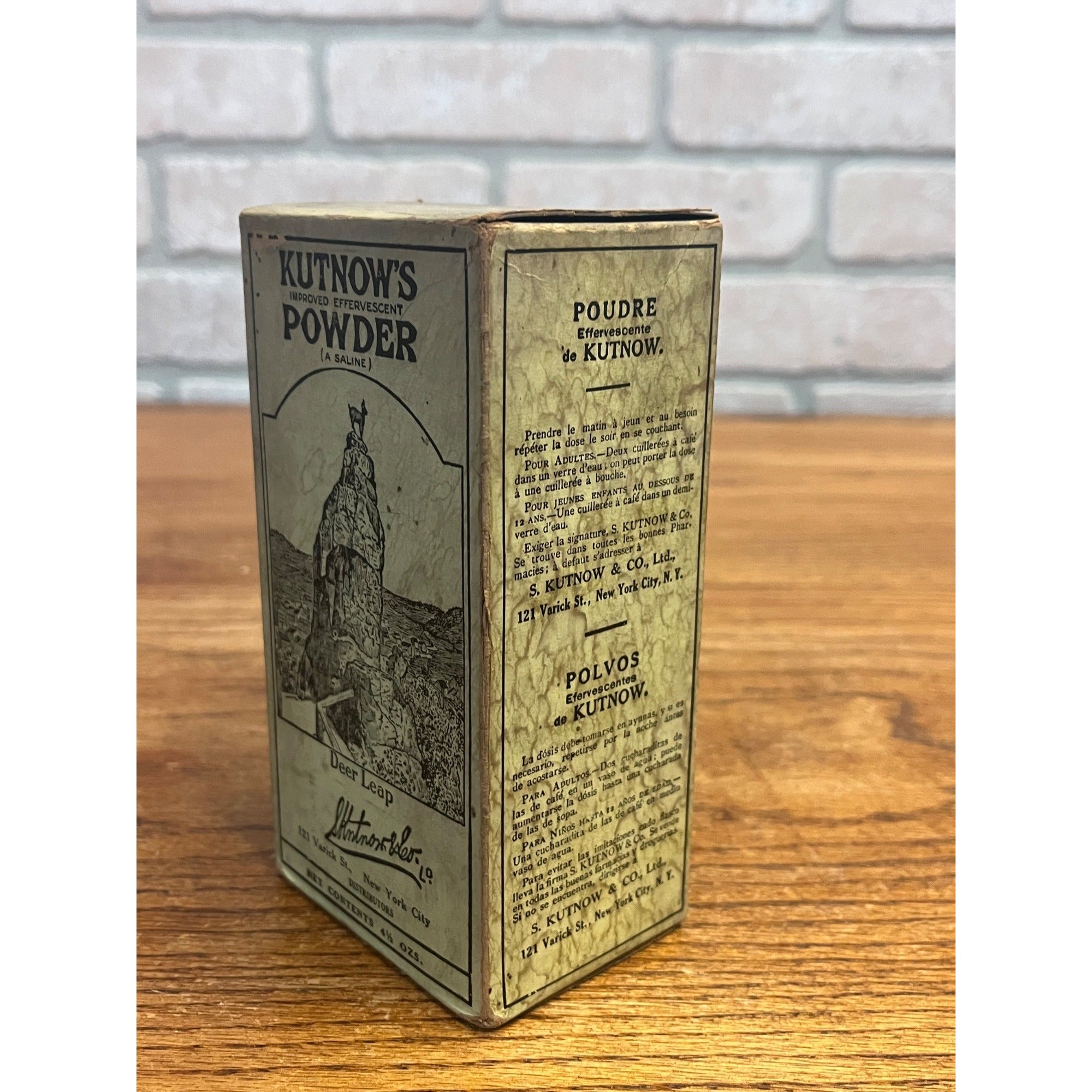 Vintage Kutnow's Effervescent Powder Sealed Original Box 4.5 Ounce Quack Medicine Deer Leap New York