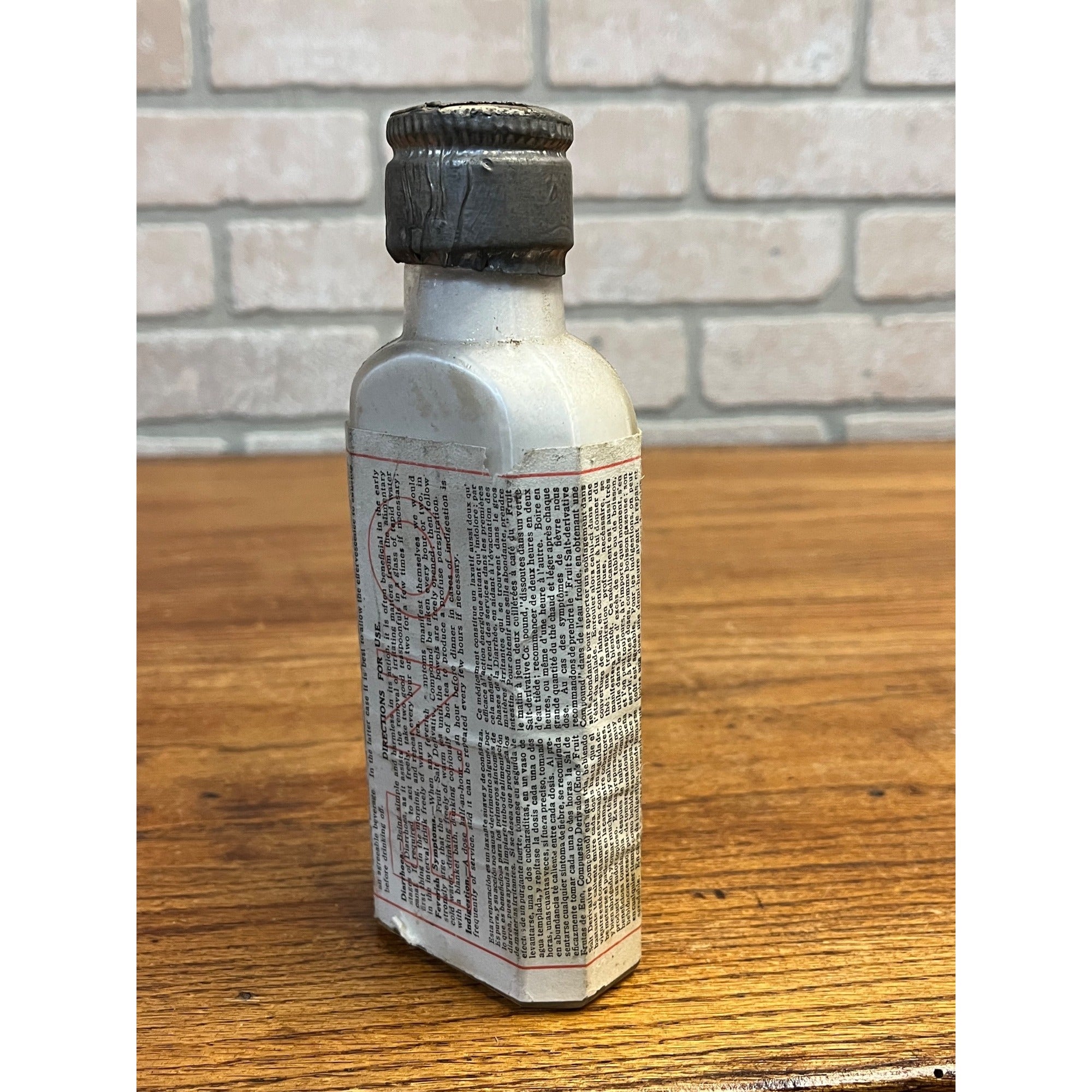 Vintage Eno's Fruit Salt Compound Glass Bottle w/ Contents Prop Decor
