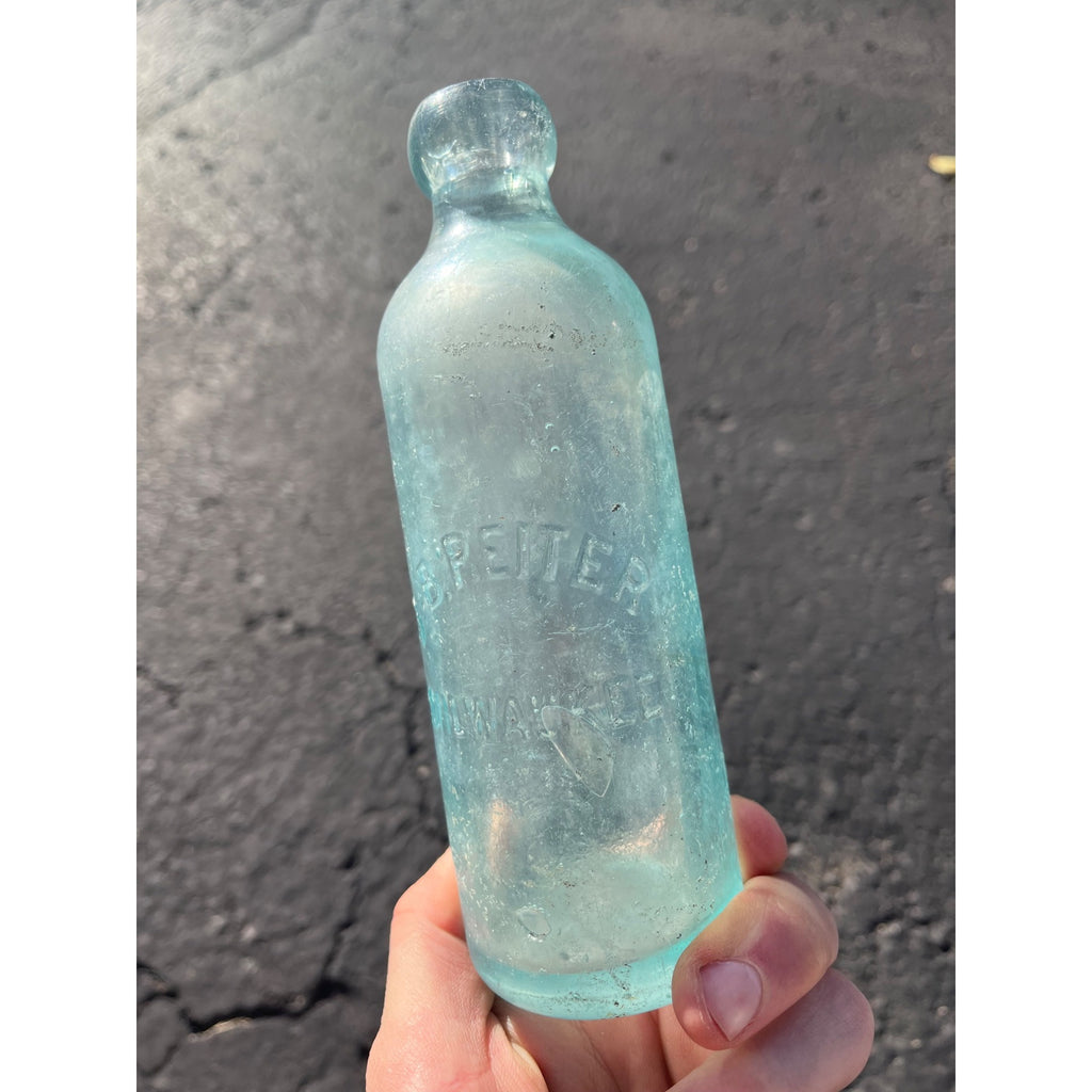 J.B. Reiter c1890s Milwaukee Wis Blue Soda Beer Bottle Blob Top Hutchinson
