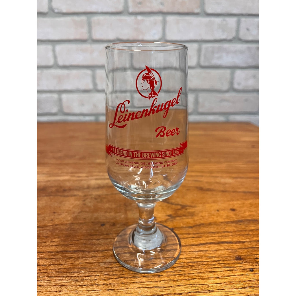 Vintage Leinenkugels Beer 6-3/4" Footed Beer Glass Indian Maiden "A Legend in.."