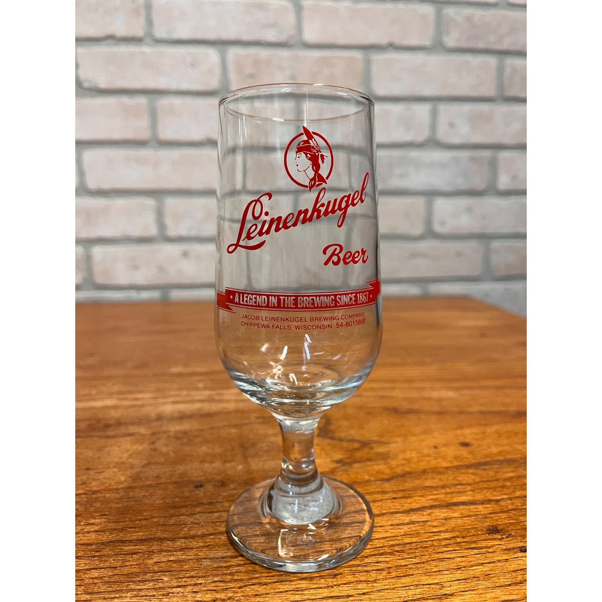 Vintage Leinenkugels Beer 6-3/4" Footed Beer Glass Indian Maiden "A Legend in.."