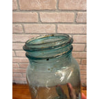 Antique Aqua Blue Sure Seal Embossed Quart Fruit Mason Canning Jar #4