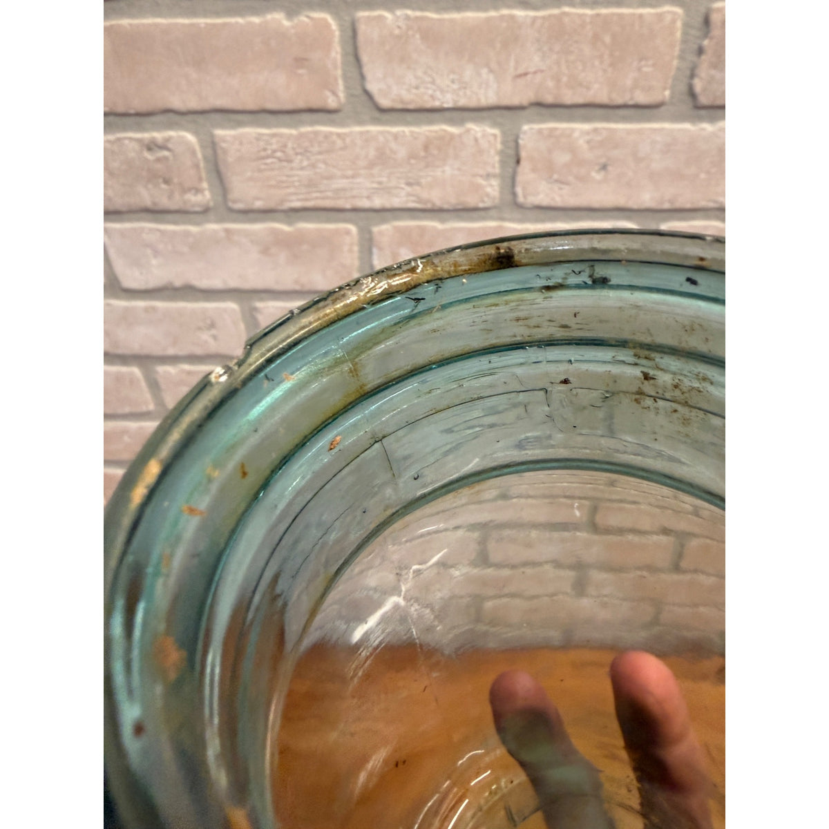 Antique Aqua Blue Sure Seal Embossed Quart Fruit Mason Canning Jar #4