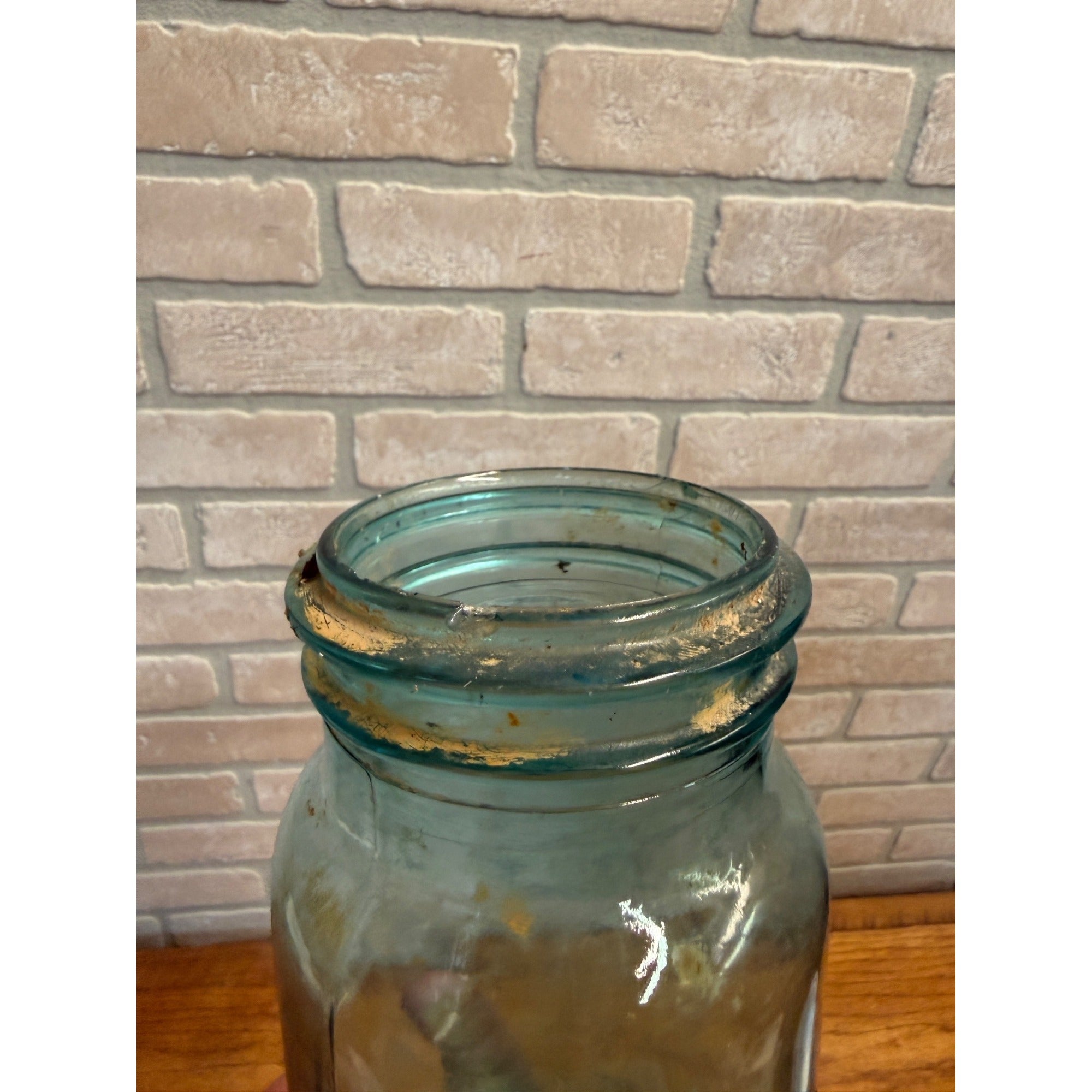 Antique Aqua Blue Sure Seal Embossed Quart Fruit Mason Canning Jar #4