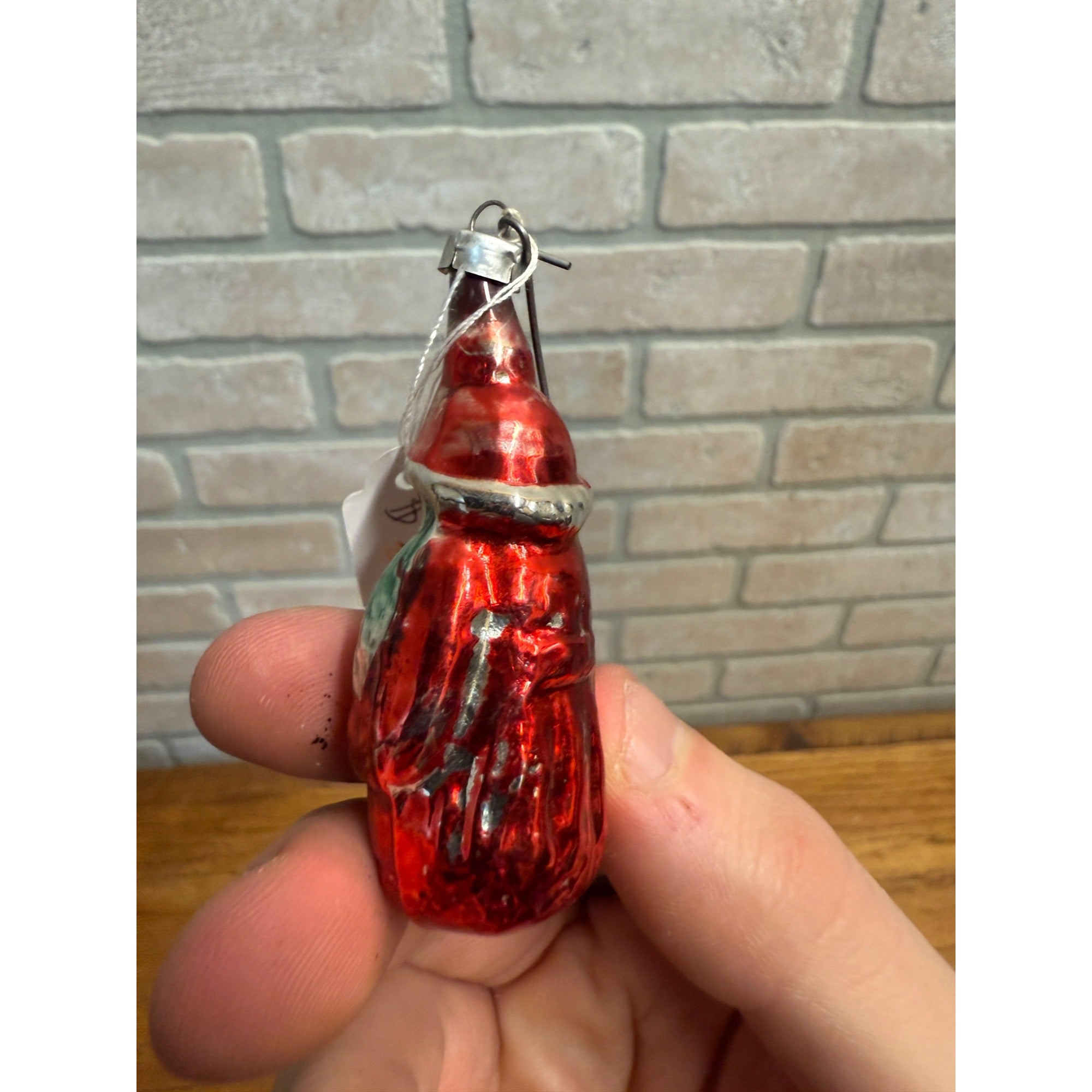Vintage Santa Claus Father Christmas Holding Tree Glass Ornament  West Germany