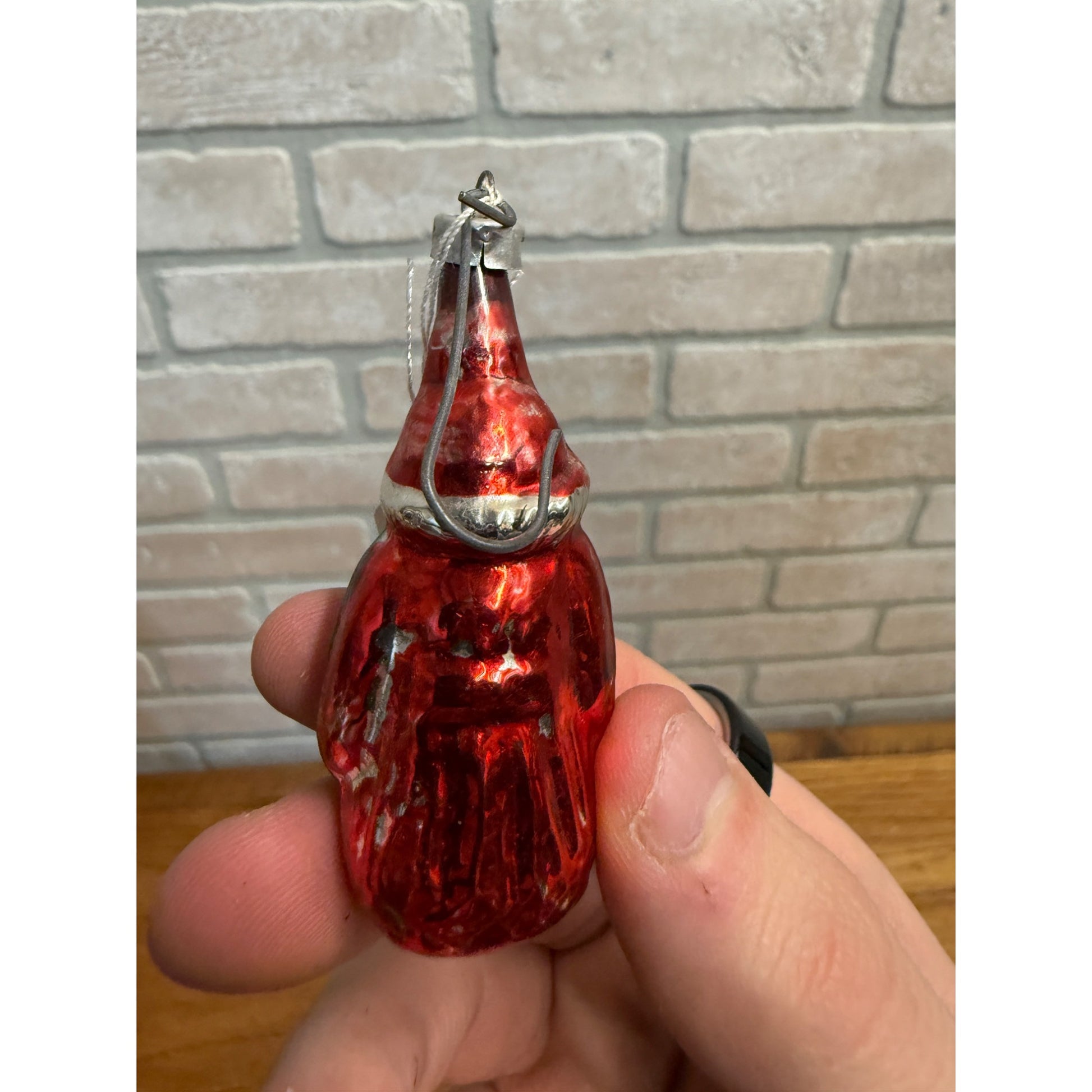 Vintage Santa Claus Father Christmas Holding Tree Glass Ornament  West Germany