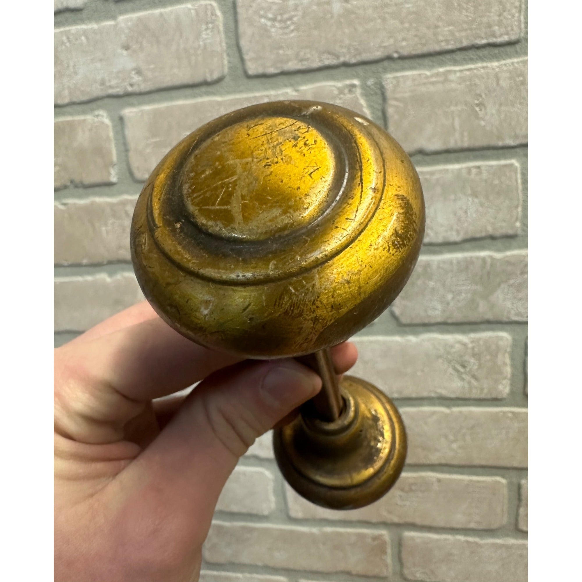 Pair Antique Vintage Bronze Brass Art Deco Door Knobs Hollow Concentric 2 1/4"