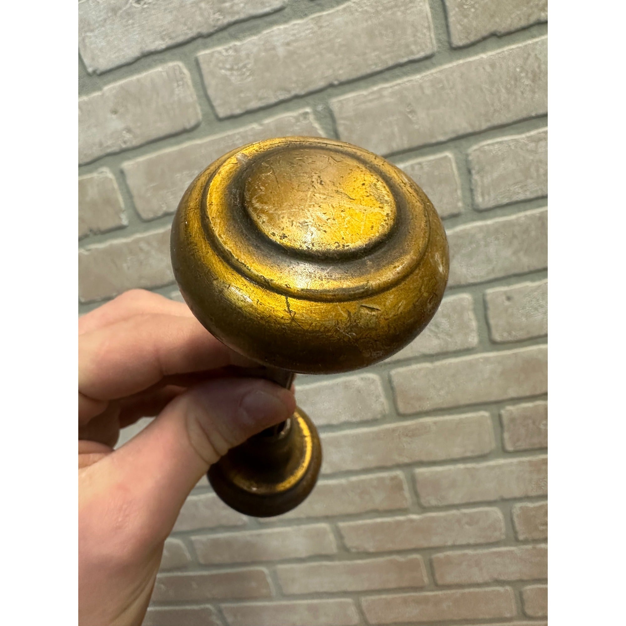 Pair Antique Vintage Bronze Brass Art Deco Door Knobs Hollow Concentric 2 1/4"