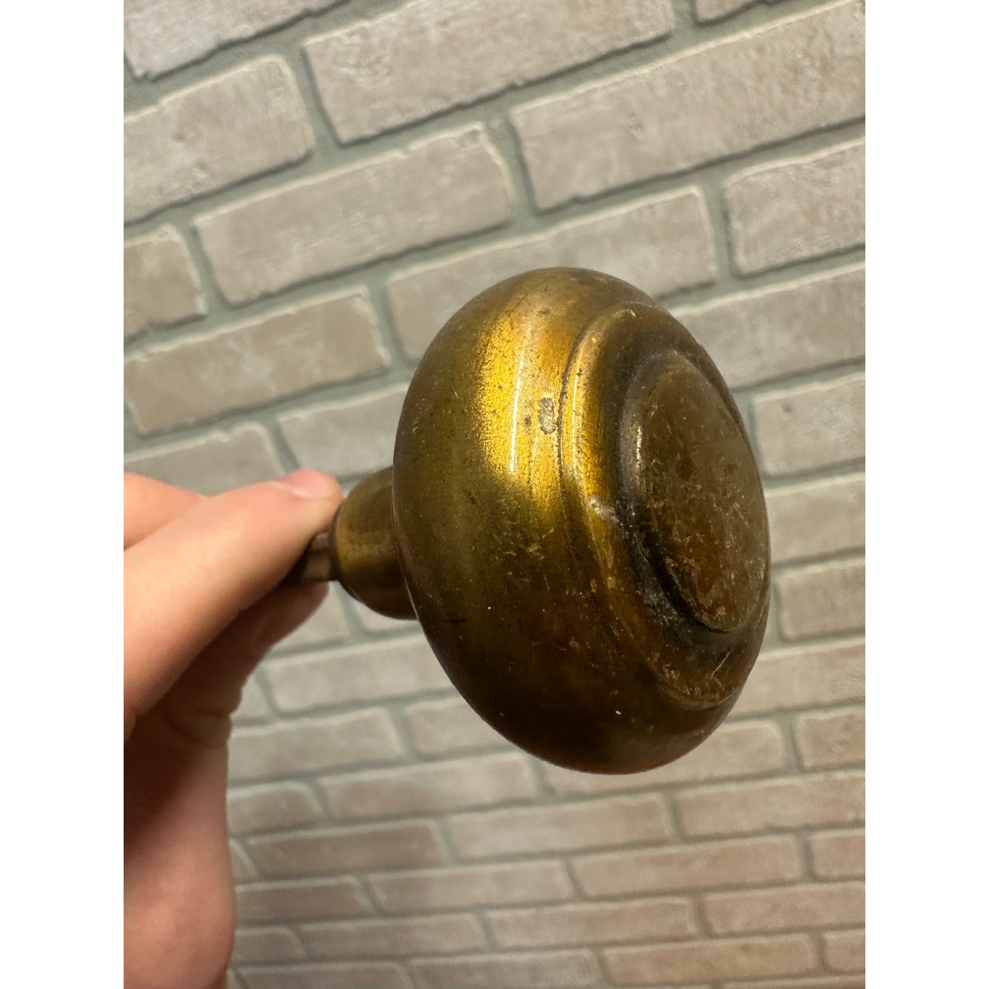 Pair Antique Vintage Bronze Brass Art Deco Door Knobs Hollow Concentric 2 1/4"