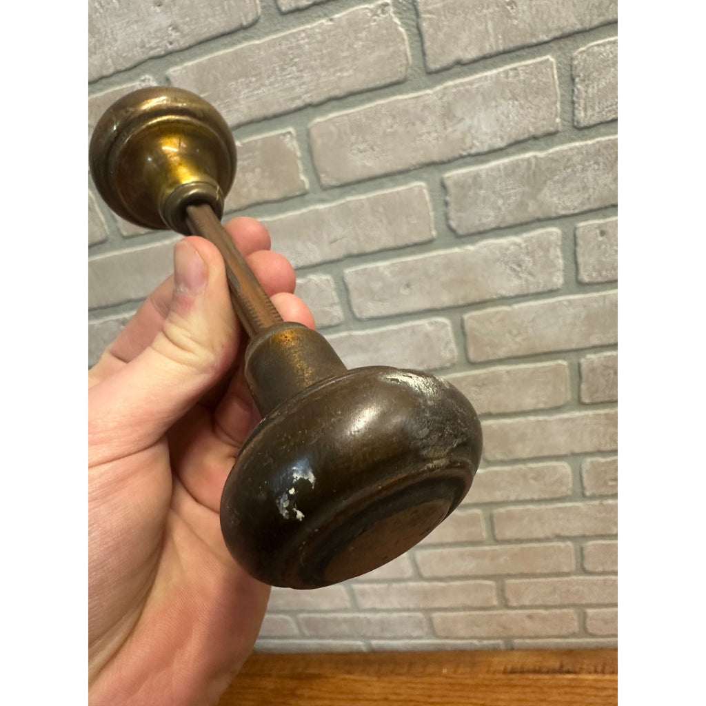 Pair Antique Vintage Bronze Brass Art Deco Door Knobs Hollow Concentric 2 1/4"