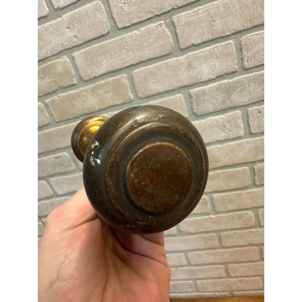 Pair Antique Vintage Bronze Brass Art Deco Door Knobs Hollow Concentric 2 1/4"