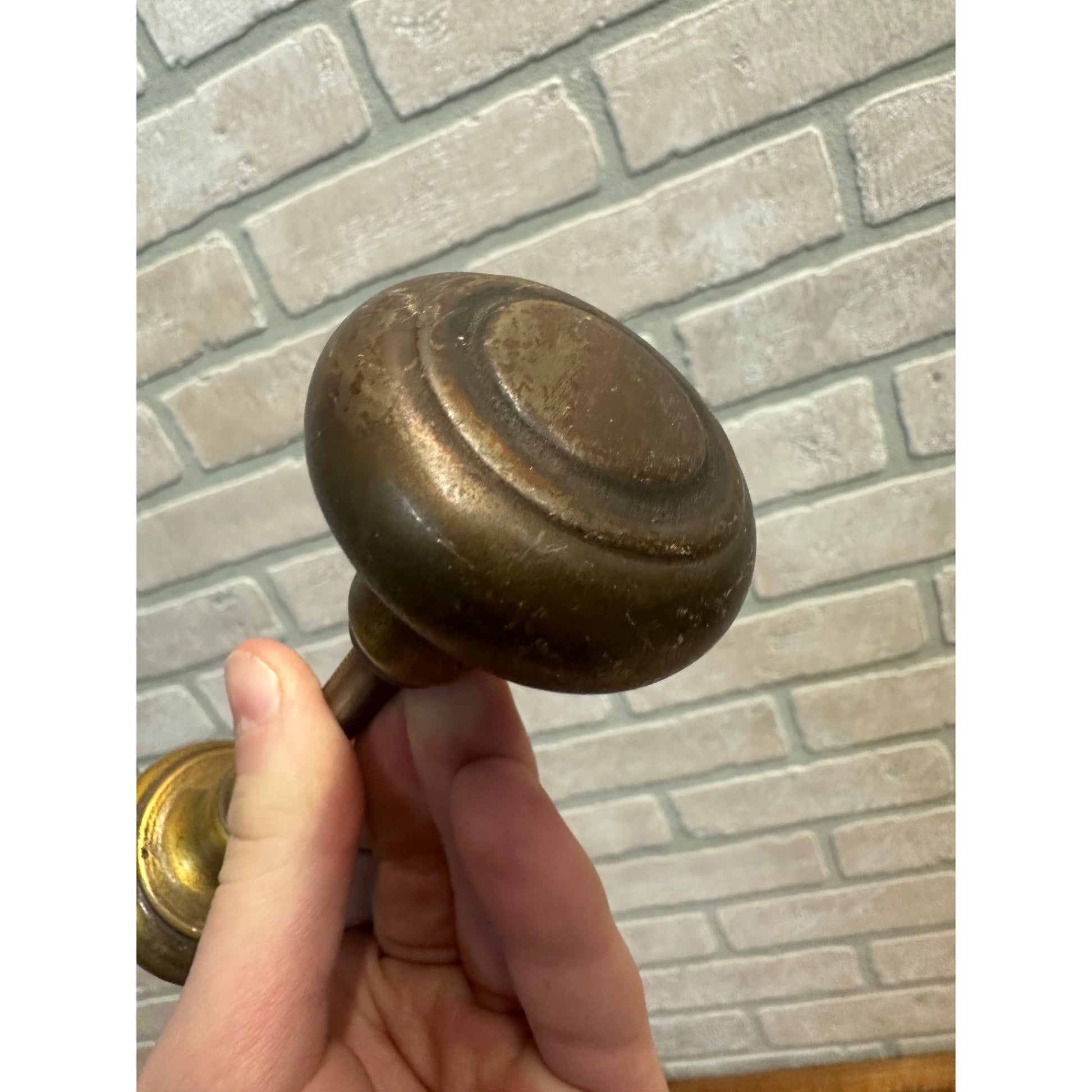 Pair Antique Vintage Bronze Brass Art Deco Door Knobs Hollow Concentric 2 1/4"