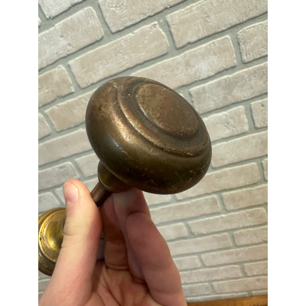 Pair Antique Vintage Bronze Brass Art Deco Door Knobs Hollow Concentric 2 1/4"