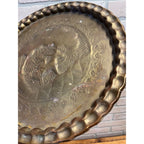 Vintage Persian Brass Charger Tray Falconer Horseman Embossed 14"