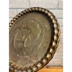Vintage Persian Brass Charger Tray Falconer Horseman Embossed 14"