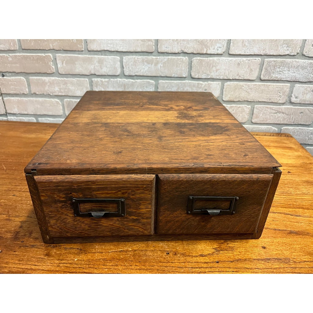 Vtg Antique Two (2) Drawer Oak Library Card Catalog Index File Cabinet Wood Box