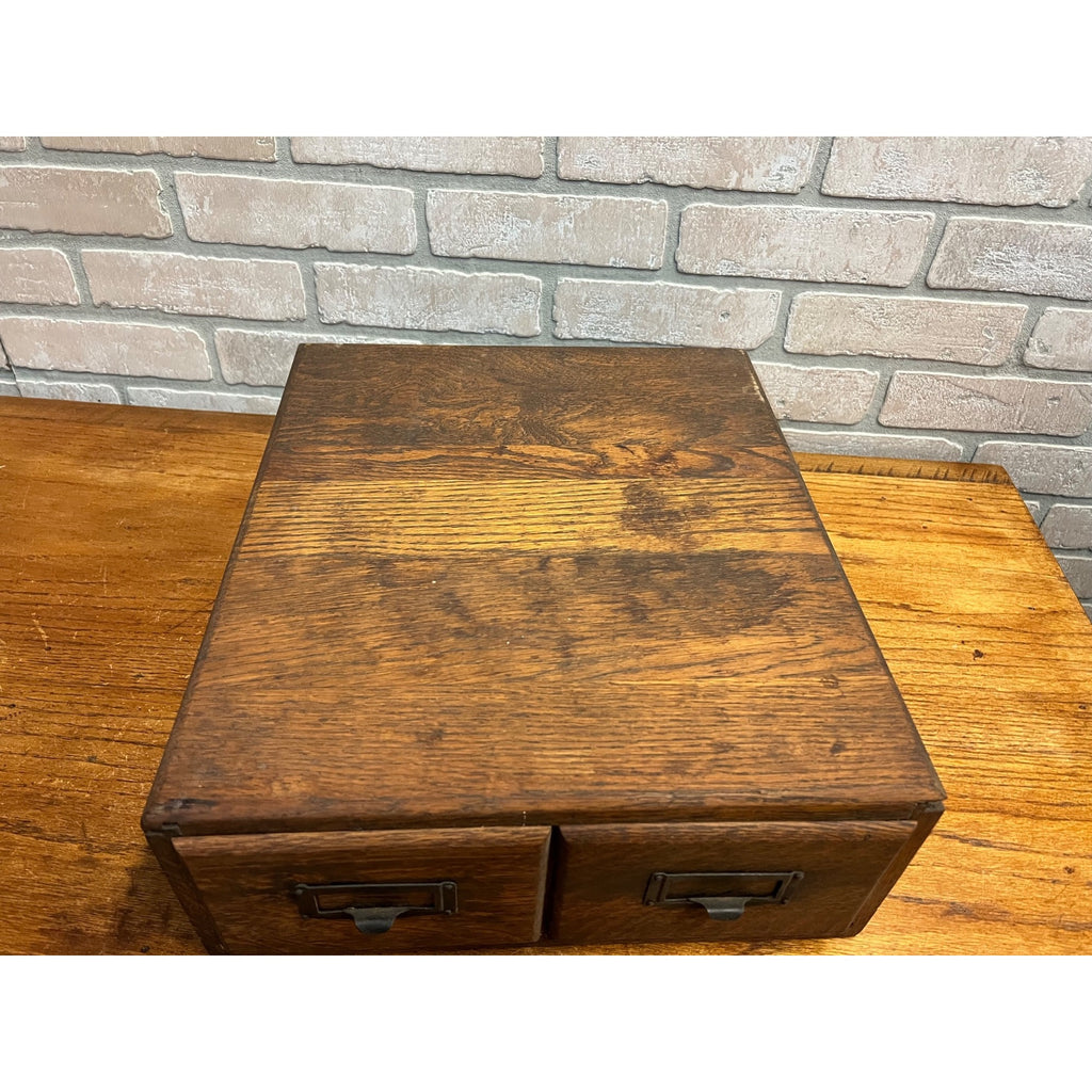 Vtg Antique Two (2) Drawer Oak Library Card Catalog Index File Cabinet Wood Box