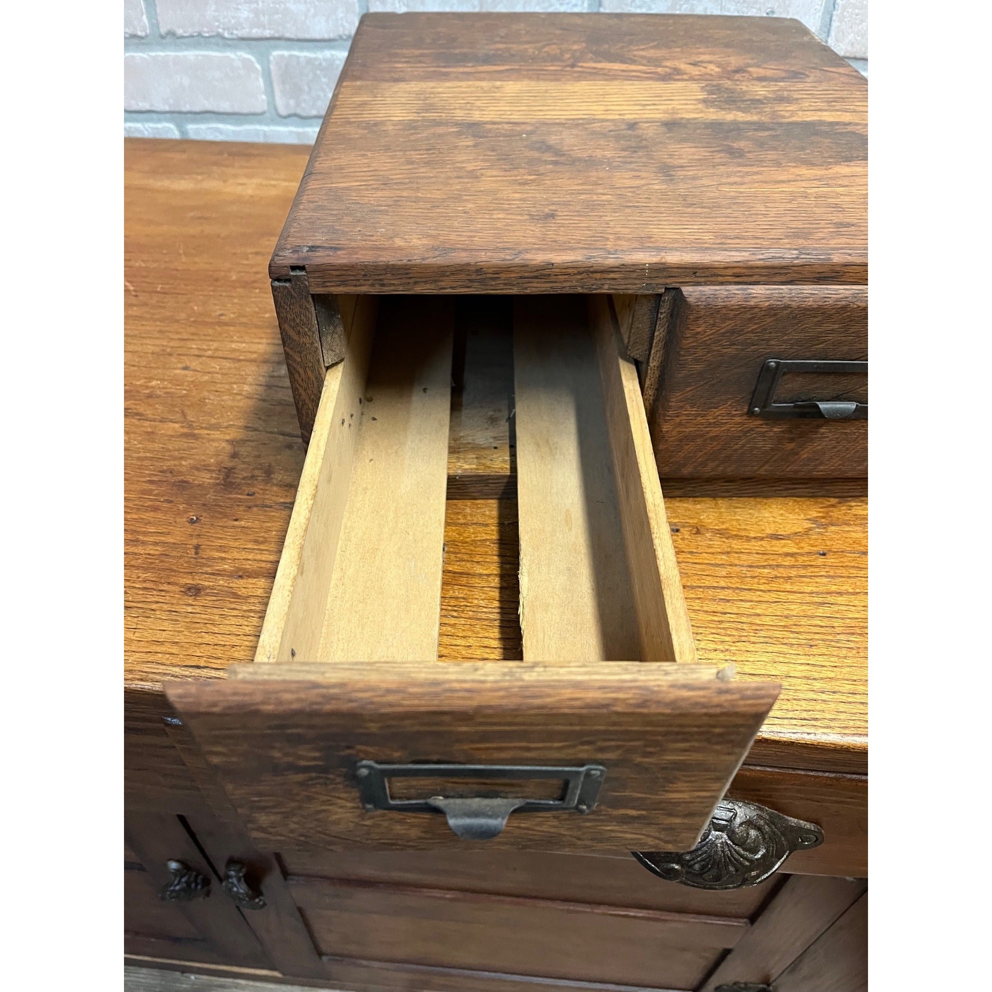 Vtg Antique Two (2) Drawer Oak Library Card Catalog Index File Cabinet Wood Box