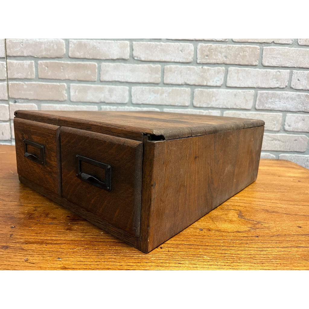 Vtg Antique Two (2) Drawer Oak Library Card Catalog Index File Cabinet Wood Box