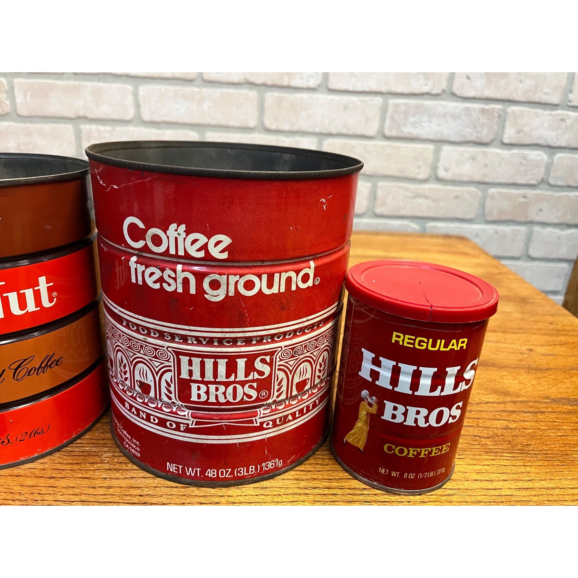 Vintage Coffee Can Collection Butter-Nut Hills Bros Metal Tin Advertising Kitchen Decor Farmhouse Display