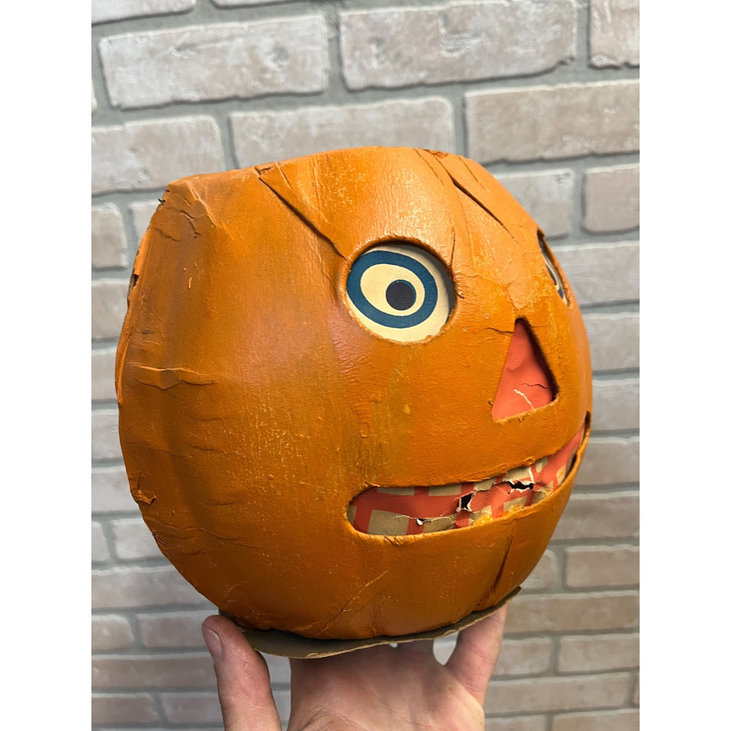 Antique 1920s Halloween German LARGE Jack o' Lantern JOL Pressed Cardboard 8"