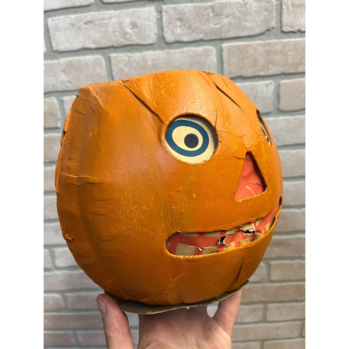 Antique 1920s Halloween German LARGE Jack o' Lantern JOL Pressed Cardboard 8"