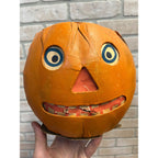 Antique 1920s Halloween German LARGE Jack o' Lantern JOL Pressed Cardboard 8"