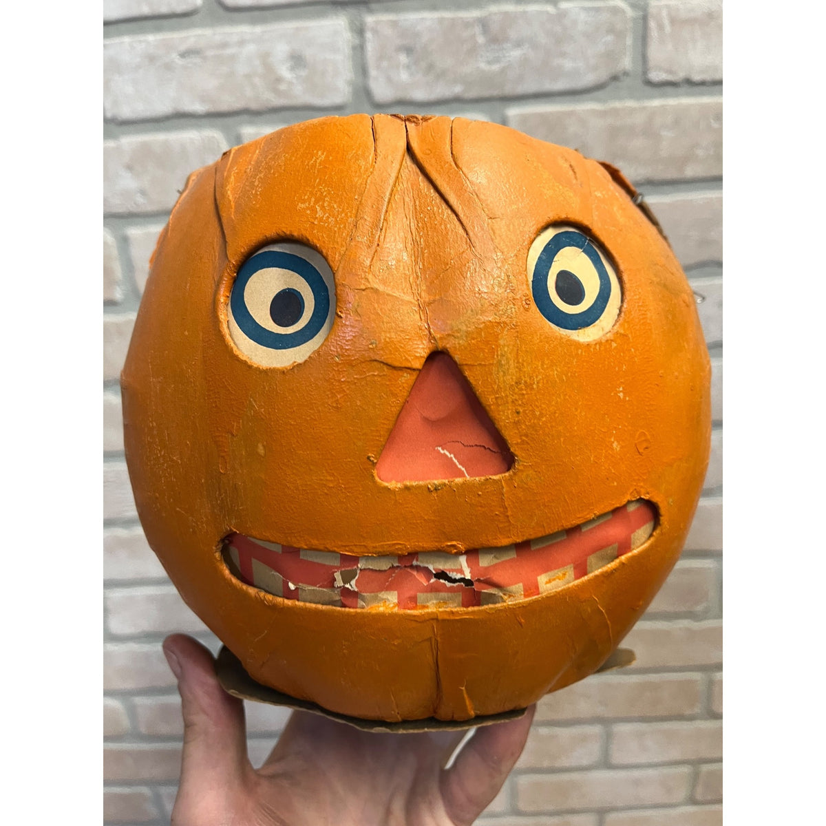 Antique 1920s Halloween German LARGE Jack o' Lantern JOL Pressed Cardboard 8"