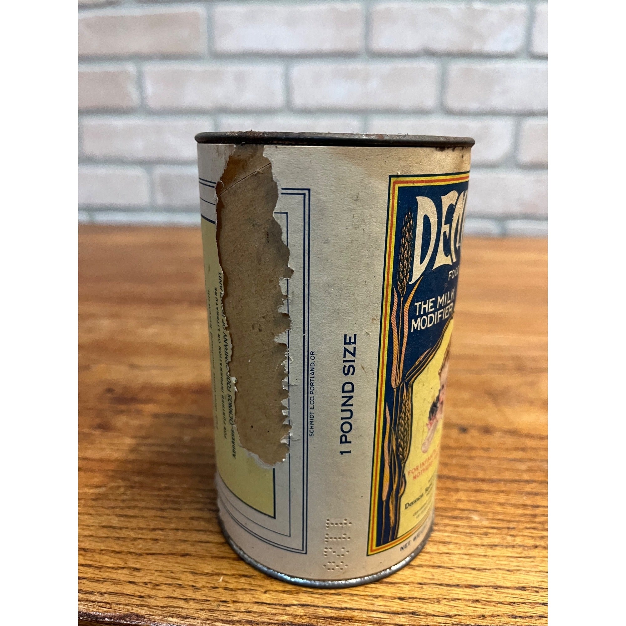 Vintage 1924 Dennos Baby Food Milk Modifier Portland, OR FULL Can Advertising