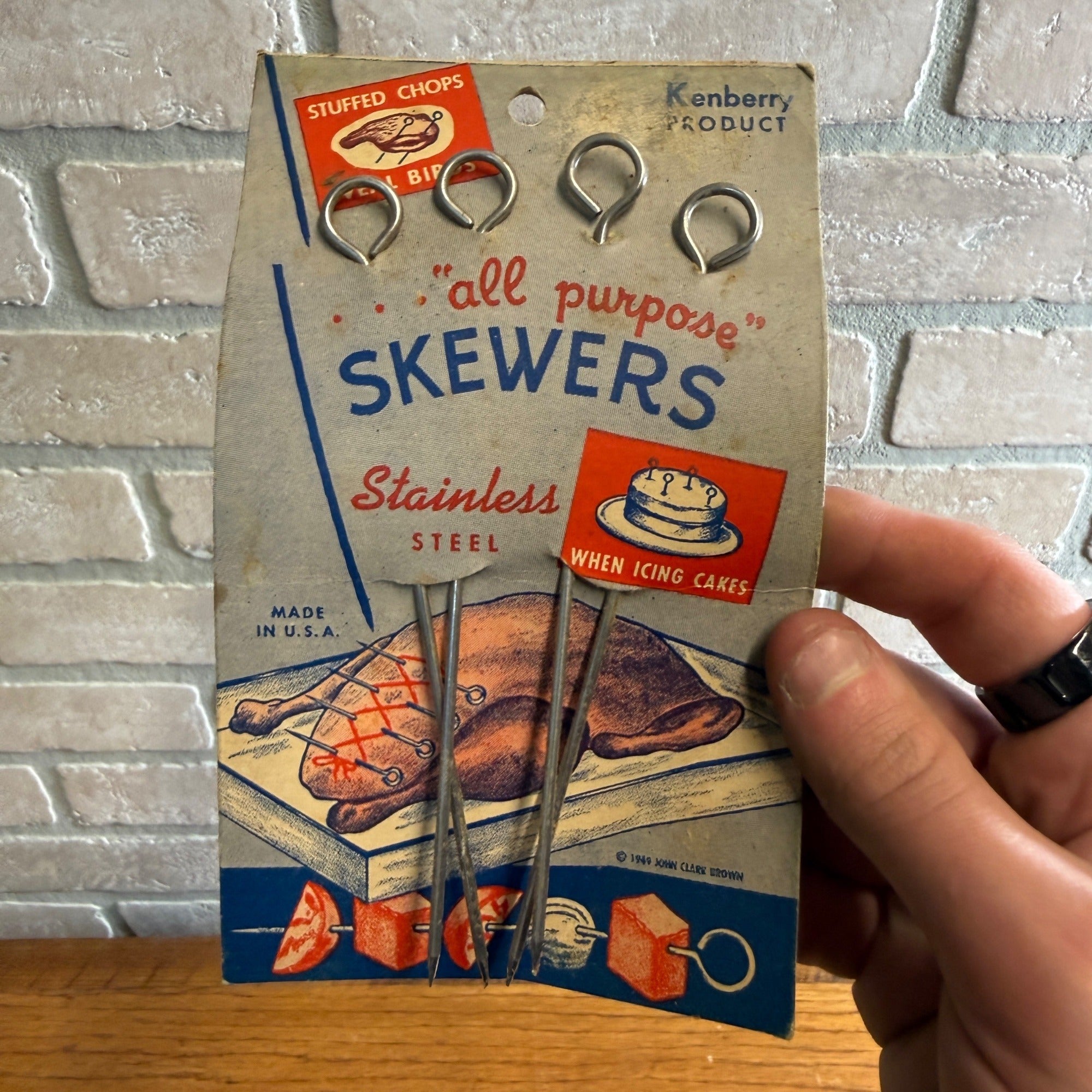 Vintage RARE Kenberry Stainless Steel Turkey Lacers Skewers (1949) New Old Stock